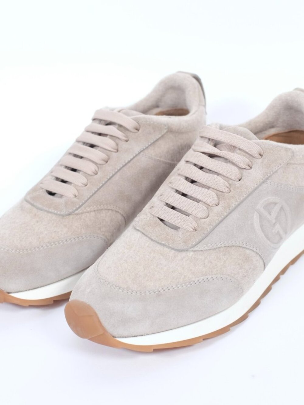 New Giorgio Armani Black Label sneakers shoes 8 US 9 wool suede $995 beige